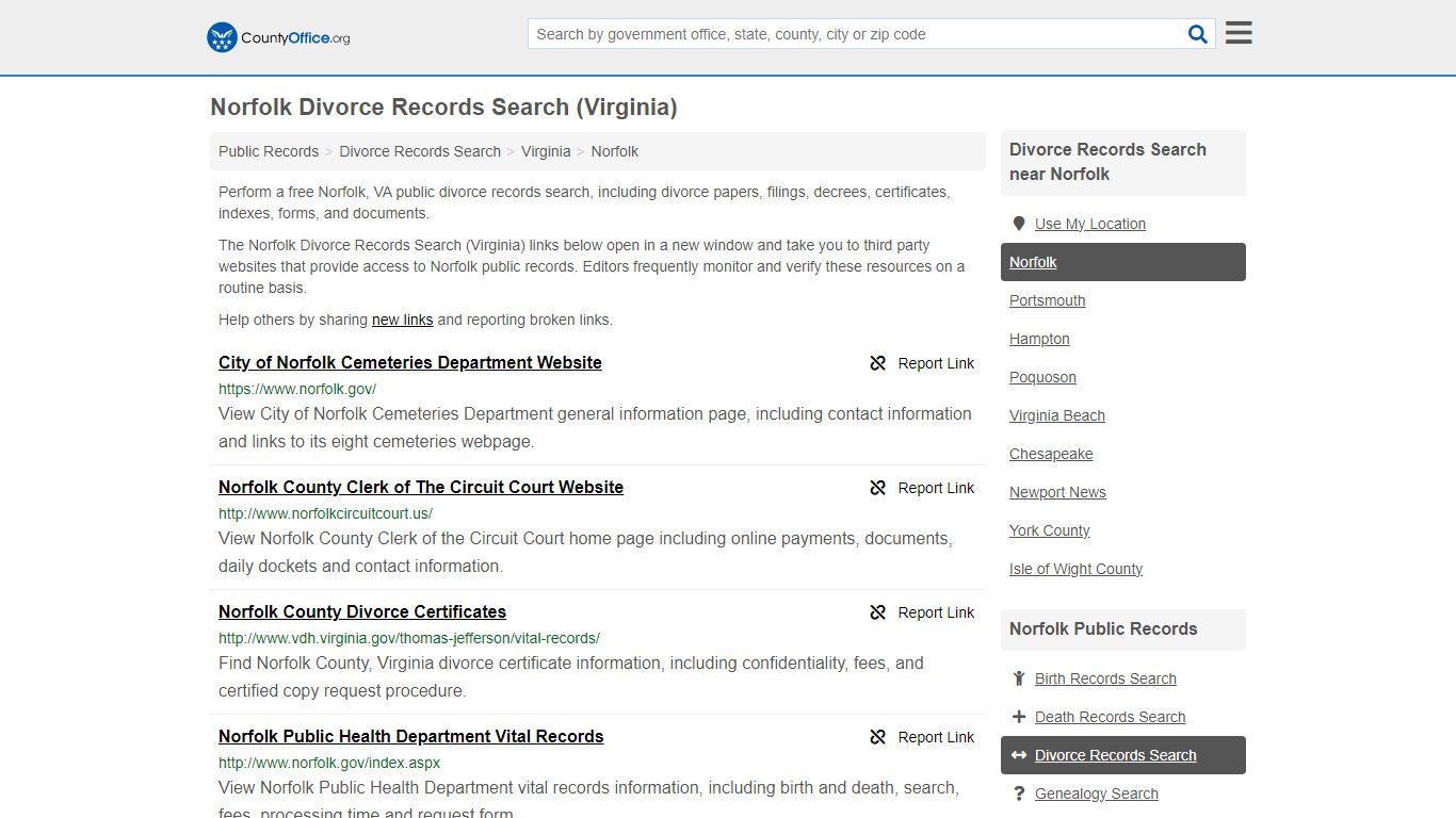 Norfolk Divorce Records Search (Virginia) - County Office