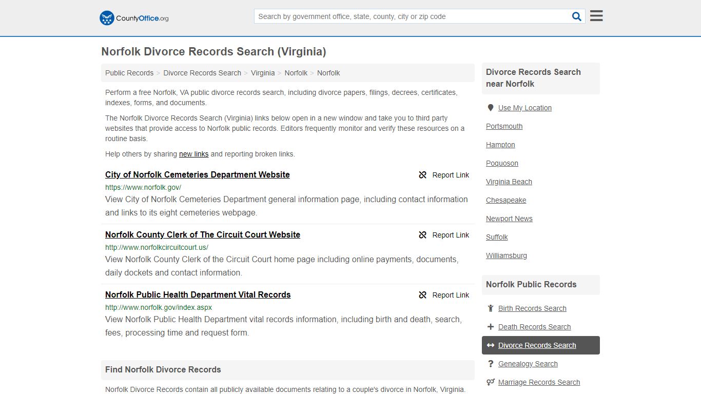 Norfolk Divorce Records Search (Virginia) - County Office